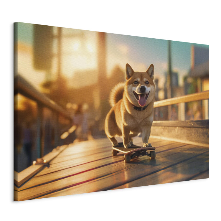 Canvas Print AI Shiba Dog - Smiling Animal on Skateboard at Sunset - Horizontal 150288 additionalImage 2