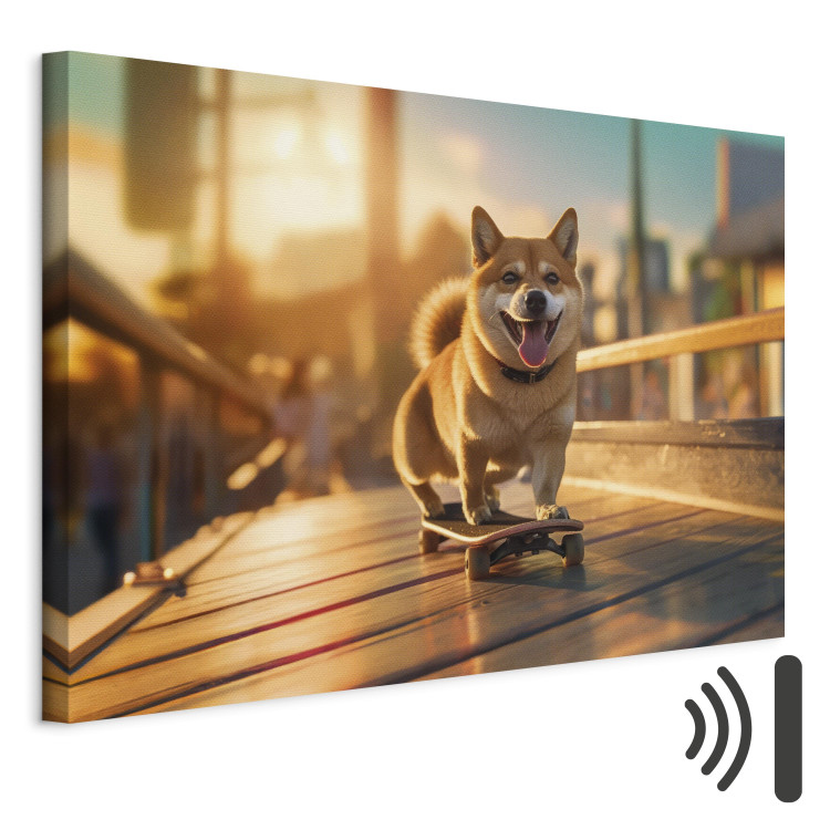 Canvas Print AI Shiba Dog - Smiling Animal on Skateboard at Sunset - Horizontal 150288 additionalImage 8