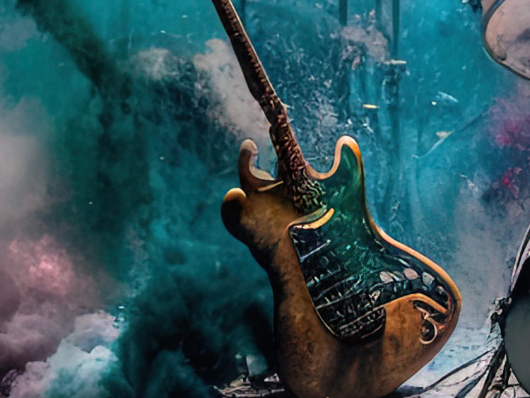 Large canvas print Rock Concert - Exploding Instruments on Stage in Colored Dust [Large Format] 150888 additionalImage 5