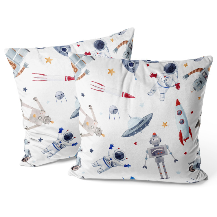 Decorative Velor Pillow Space Toys - Rockets and Astronauts Among the Stars on a White Background 151388 additionalImage 4