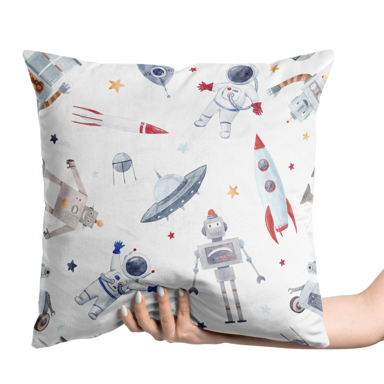 Decorative Velor Pillow Space Toys - Rockets and Astronauts Among the Stars on a White Background 151388 additionalImage 2