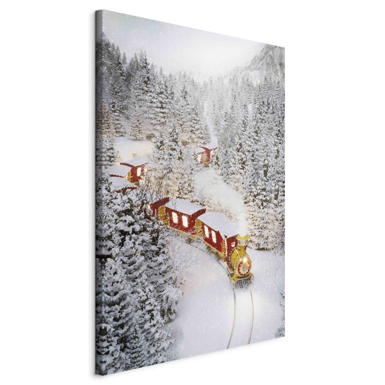 Canvas Print Christmas Train - A Fairy Tale Train Going Through a Snow-Covered Forest 151688 additionalImage 2