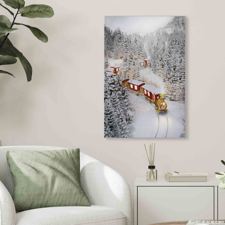 Canvas Print Christmas Train - A Fairy Tale Train Going Through a Snow-Covered Forest 151688 additionalImage 3
