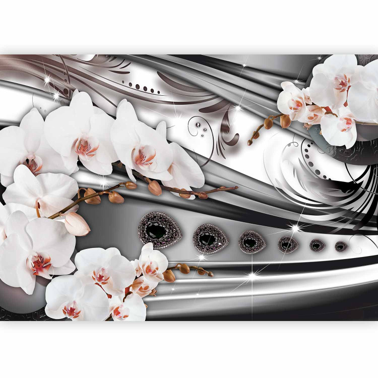 Wall Mural Silver Abstraction - White orchid flowers with ornaments and jewelry 61788 additionalImage 5