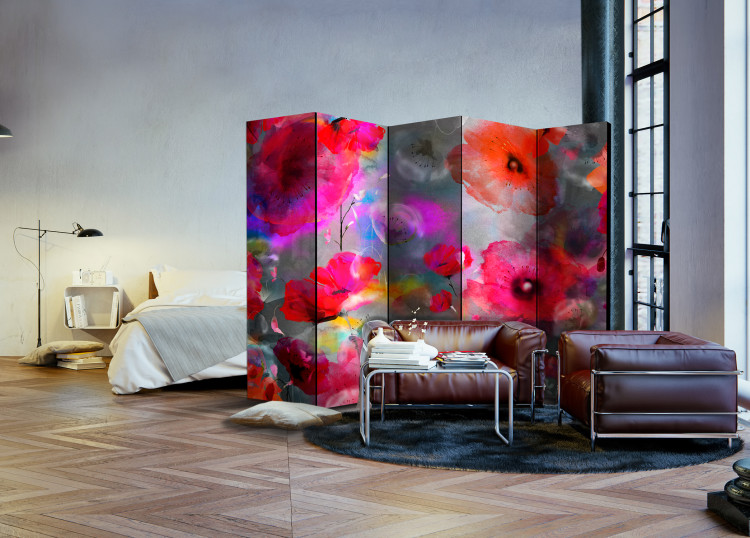 Room Divider Screen Painted Poppies II - colorful poppy flowers in a watercolor-style meadow 95288 additionalImage 4