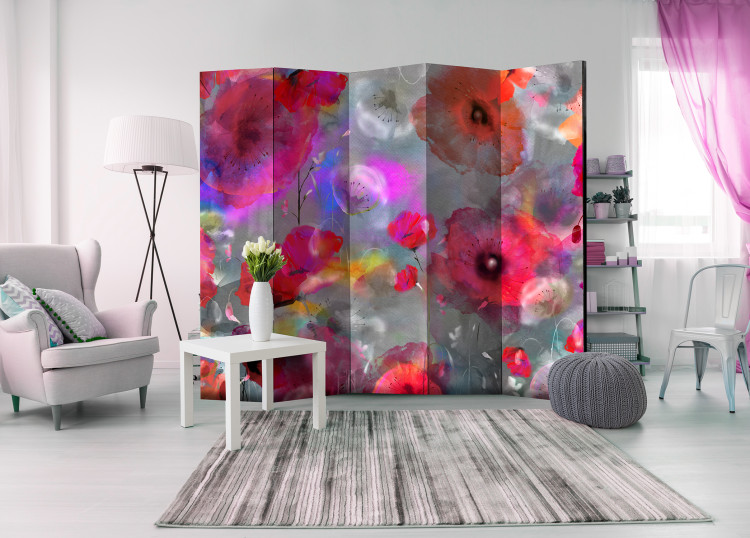 Room Divider Screen Painted Poppies II - colorful poppy flowers in a watercolor-style meadow 95288 additionalImage 2