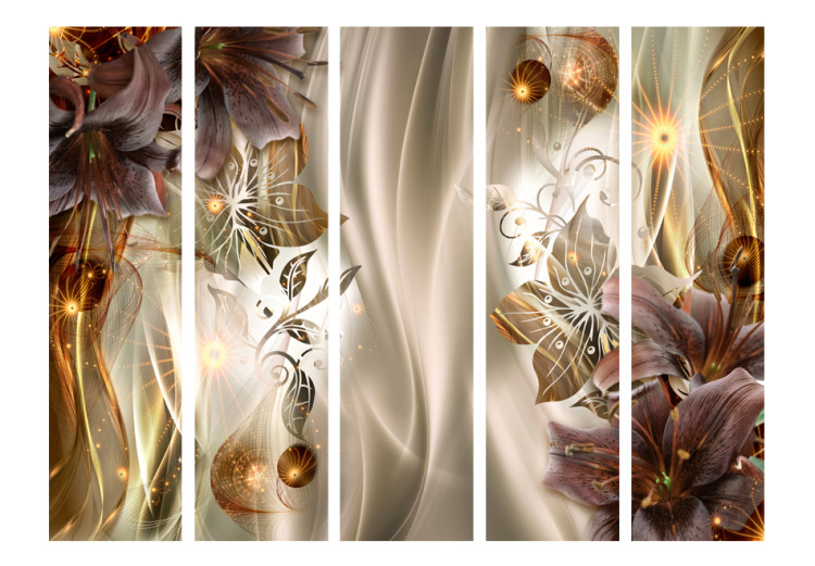 Folding Screen Amber Land II - abstract brown ornaments and waves of light 95388 additionalImage 3