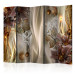 Folding Screen Amber Land II - abstract brown ornaments and waves of light 95388