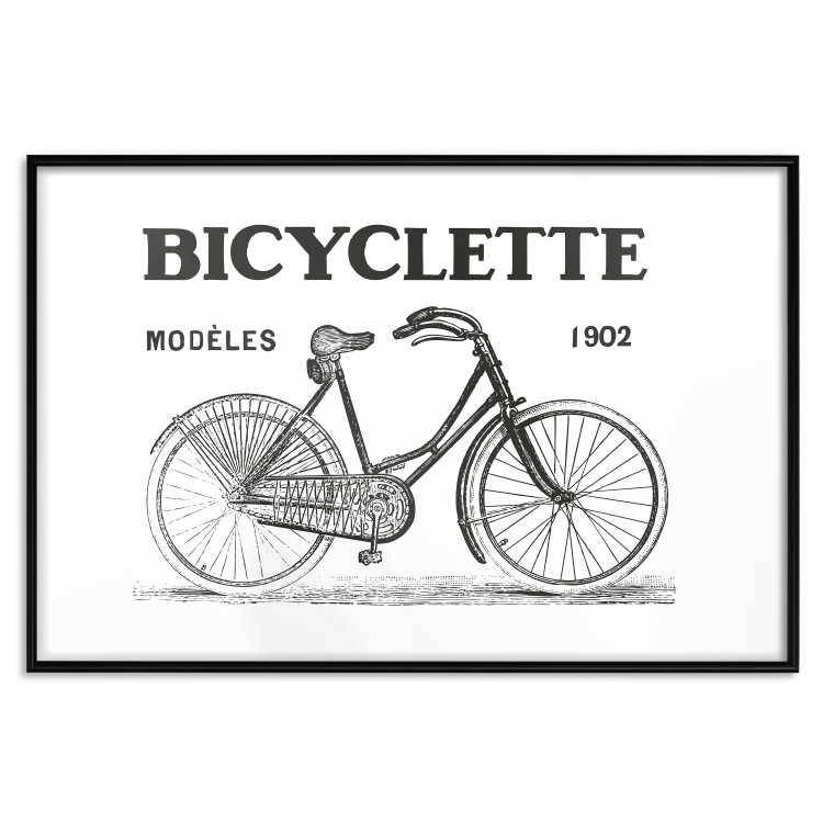 Poster Old bicycle - black and white composition with a date and English texts 115098 additionalImage 17
