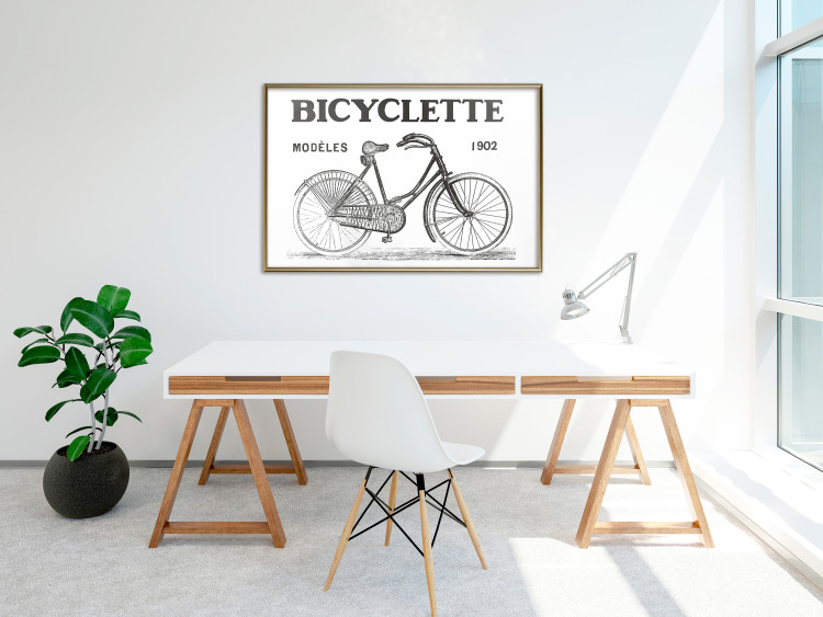 Poster Old bicycle - black and white composition with a date and English texts 115098 additionalImage 7