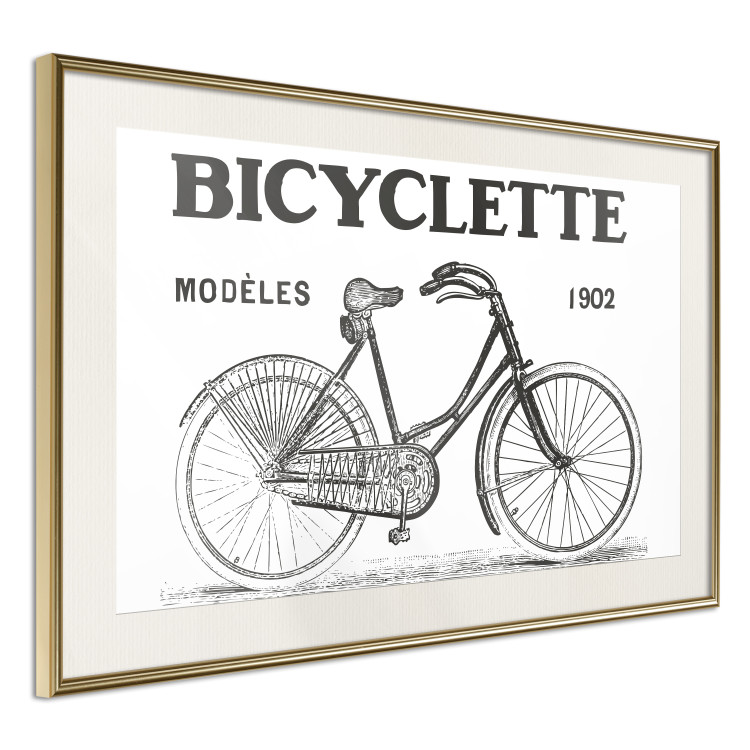 Poster Old bicycle - black and white composition with a date and English texts 115098 additionalImage 2