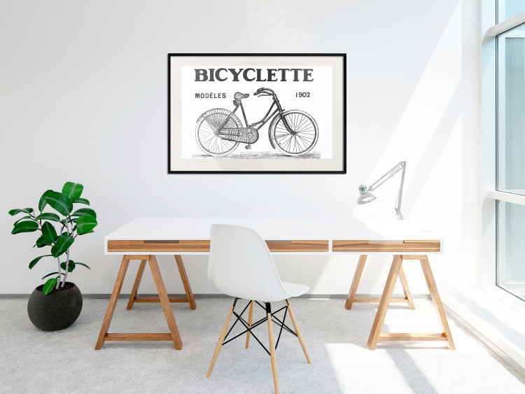 Poster Old bicycle - black and white composition with a date and English texts 115098 additionalImage 22
