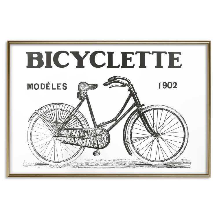 Poster Old bicycle - black and white composition with a date and English texts 115098 additionalImage 16