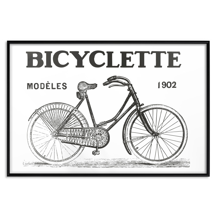 Poster Old bicycle - black and white composition with a date and English texts 115098 additionalImage 18