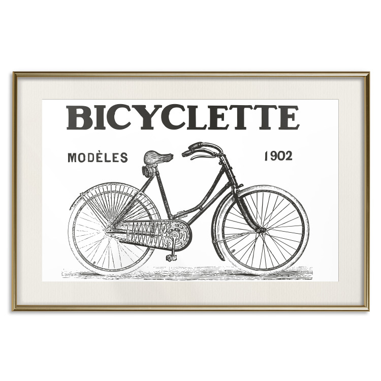 Poster Old bicycle - black and white composition with a date and English texts 115098 additionalImage 19