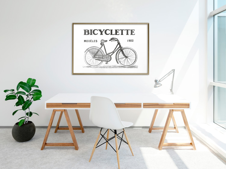 Poster Old bicycle - black and white composition with a date and English texts 115098 additionalImage 15