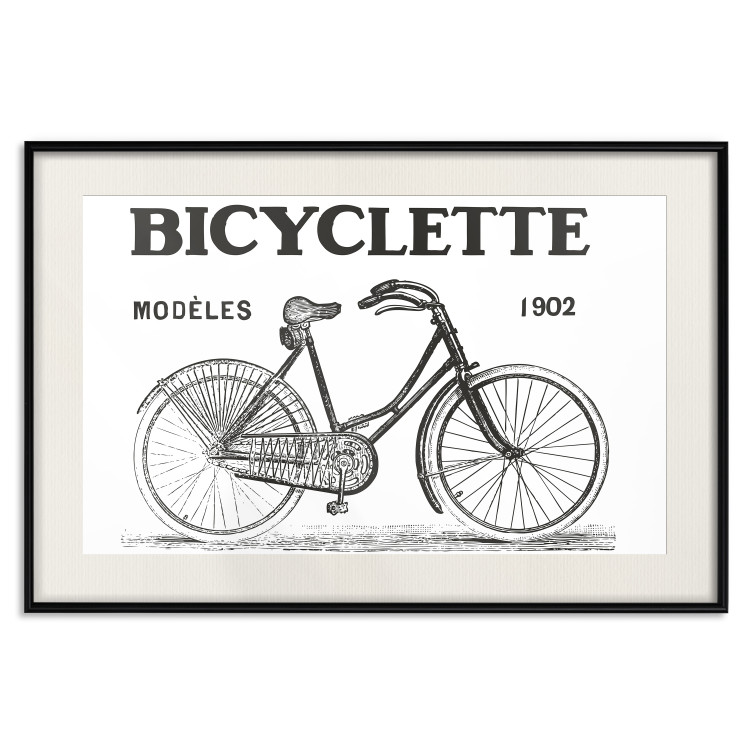 Poster Old bicycle - black and white composition with a date and English texts 115098 additionalImage 18