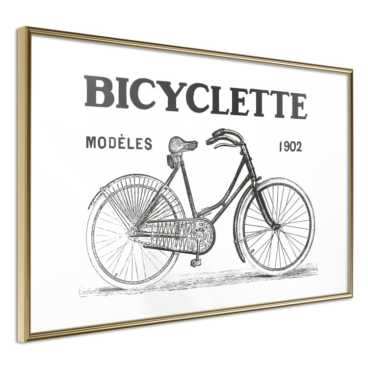 Poster Old bicycle - black and white composition with a date and English texts 115098 additionalImage 6