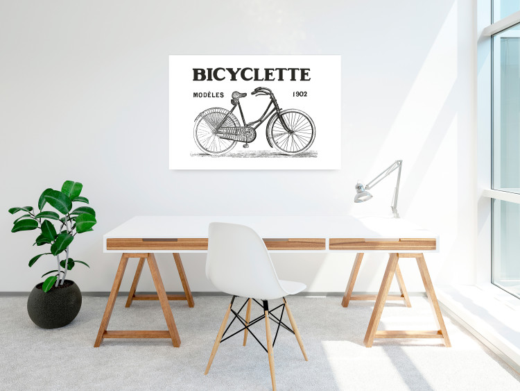 Poster Old bicycle - black and white composition with a date and English texts 115098 additionalImage 2