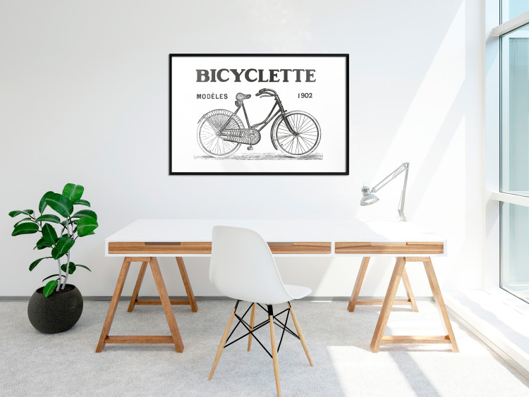 Poster Old bicycle - black and white composition with a date and English texts 115098 additionalImage 4