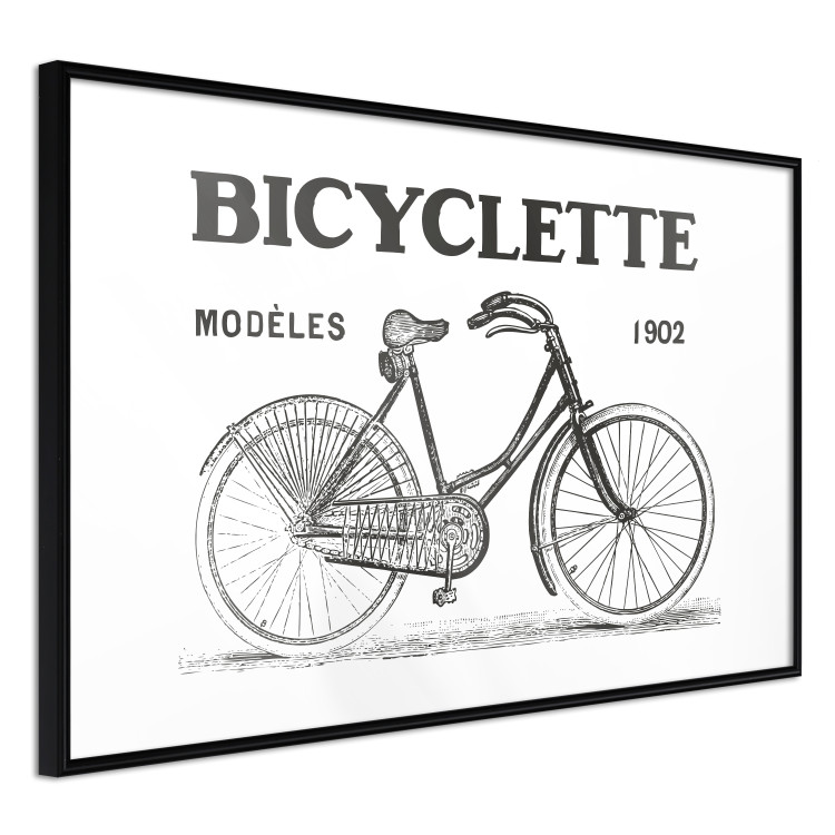 Poster Old bicycle - black and white composition with a date and English texts 115098 additionalImage 11