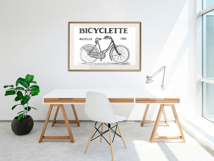 Poster Old bicycle - black and white composition with a date and English texts 115098 additionalImage 21