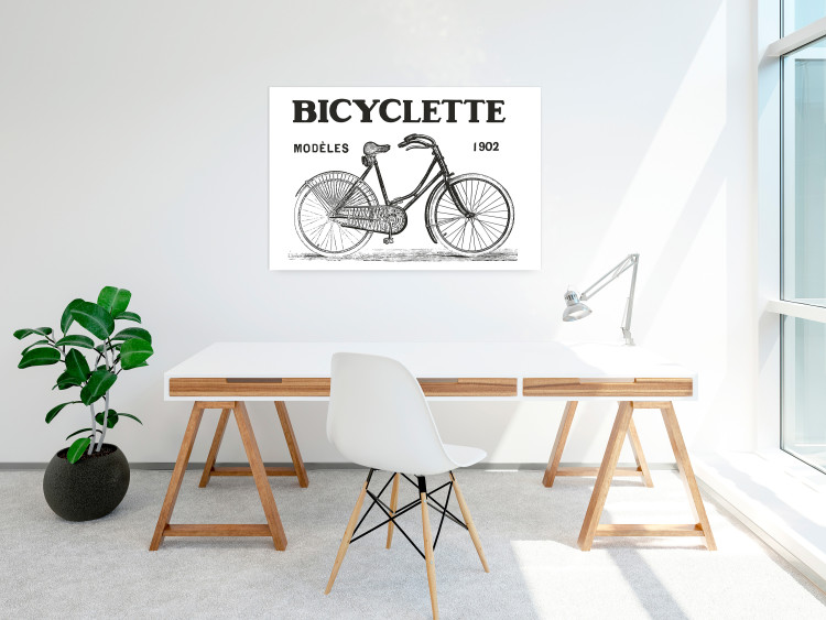 Poster Old bicycle - black and white composition with a date and English texts 115098 additionalImage 23