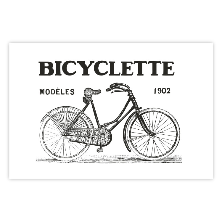Poster Old bicycle - black and white composition with a date and English texts 115098 additionalImage 25
