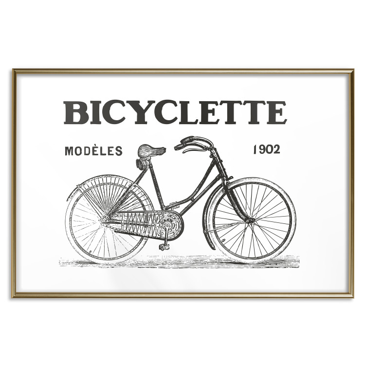 Poster Old bicycle - black and white composition with a date and English texts 115098 additionalImage 14