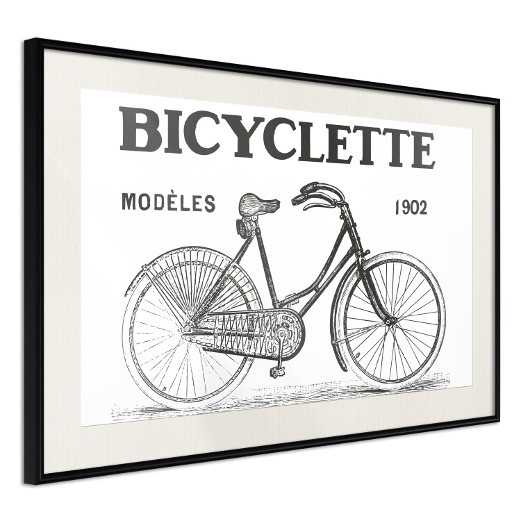Poster Old bicycle - black and white composition with a date and English texts 115098 additionalImage 3