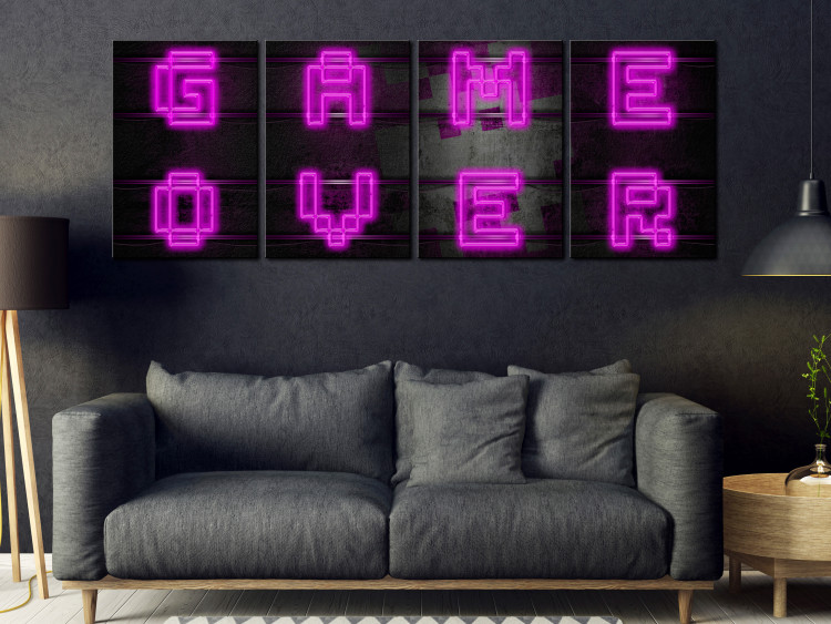 Canvas Art Print Light of Pink Texts (4-part) - Game Over in Neon Style 116998 additionalImage 3