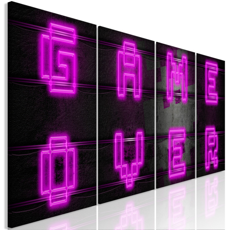 Canvas Art Print Light of Pink Texts (4-part) - Game Over in Neon Style 116998 additionalImage 2