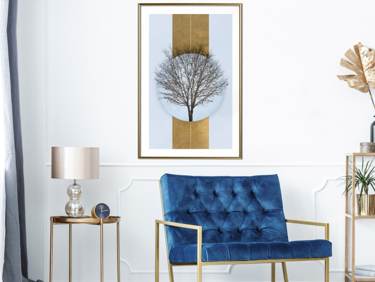 Poster Bare Tree - light blue geometric abstraction with a golden stripe 117598 additionalImage 15