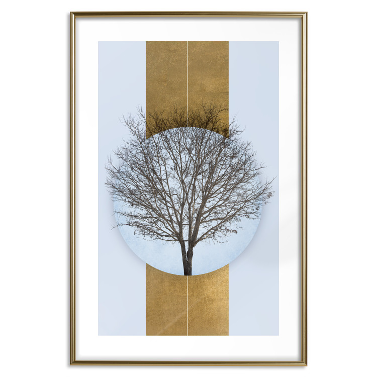 Poster Bare Tree - light blue geometric abstraction with a golden stripe 117598 additionalImage 27