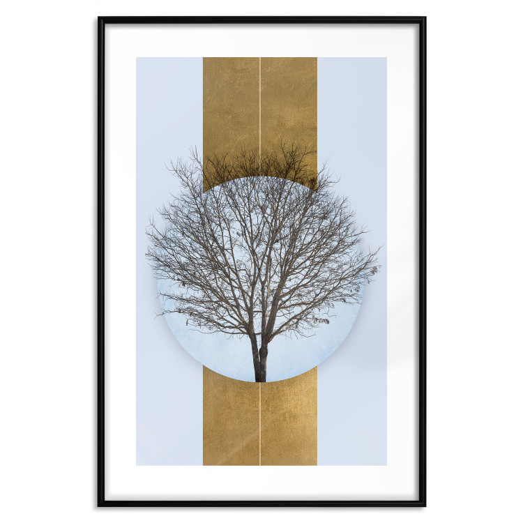 Poster Bare Tree - light blue geometric abstraction with a golden stripe 117598 additionalImage 19