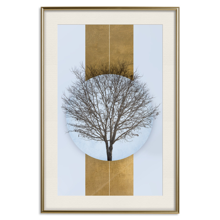 Poster Bare Tree - light blue geometric abstraction with a golden stripe 117598 additionalImage 23