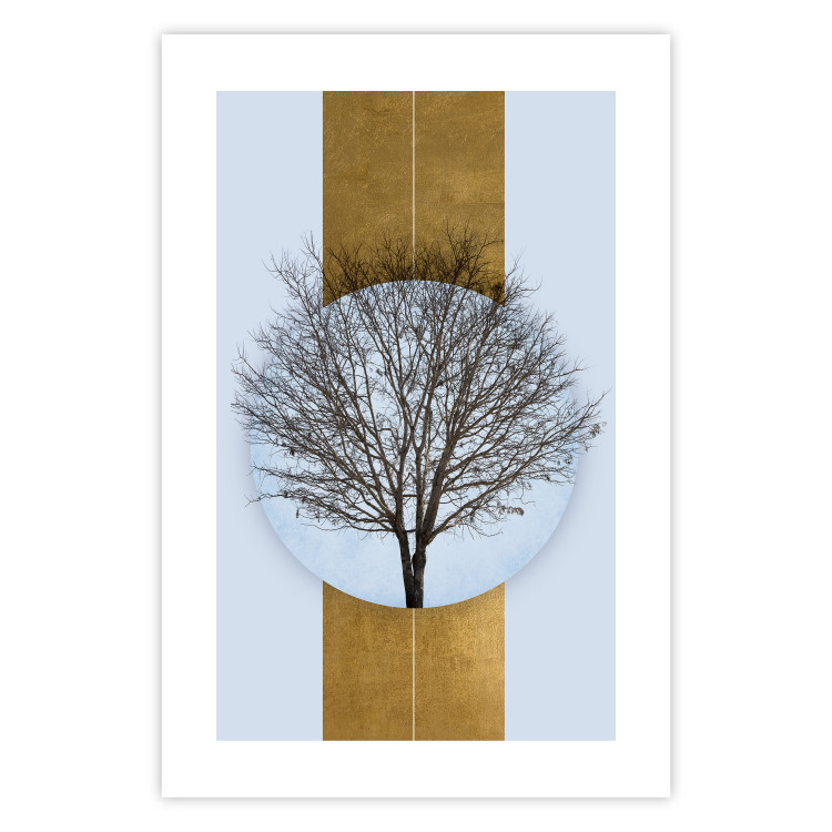 Poster Bare Tree - light blue geometric abstraction with a golden stripe 117598 additionalImage 18
