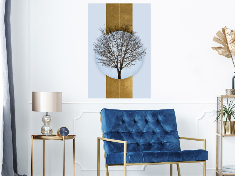 Poster Bare Tree - light blue geometric abstraction with a golden stripe 117598 additionalImage 14