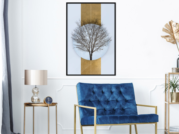 Poster Bare Tree - light blue geometric abstraction with a golden stripe 117598 additionalImage 5