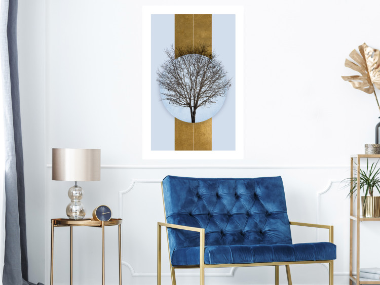 Poster Bare Tree - light blue geometric abstraction with a golden stripe 117598 additionalImage 4
