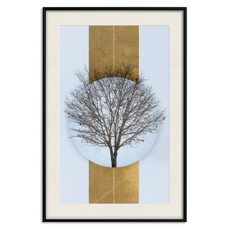 Poster Bare Tree - light blue geometric abstraction with a golden stripe 117598 additionalImage 22