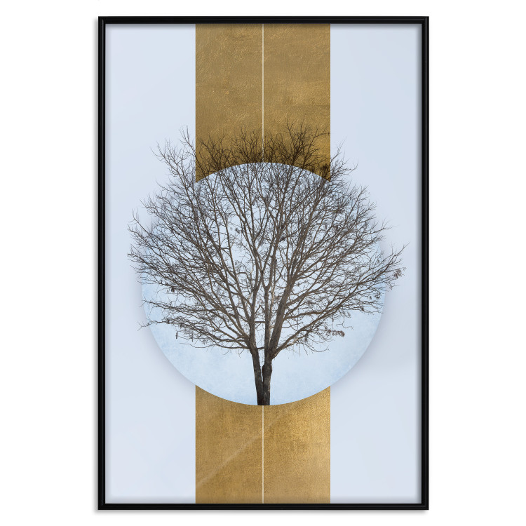 Poster Bare Tree - light blue geometric abstraction with a golden stripe 117598 additionalImage 17