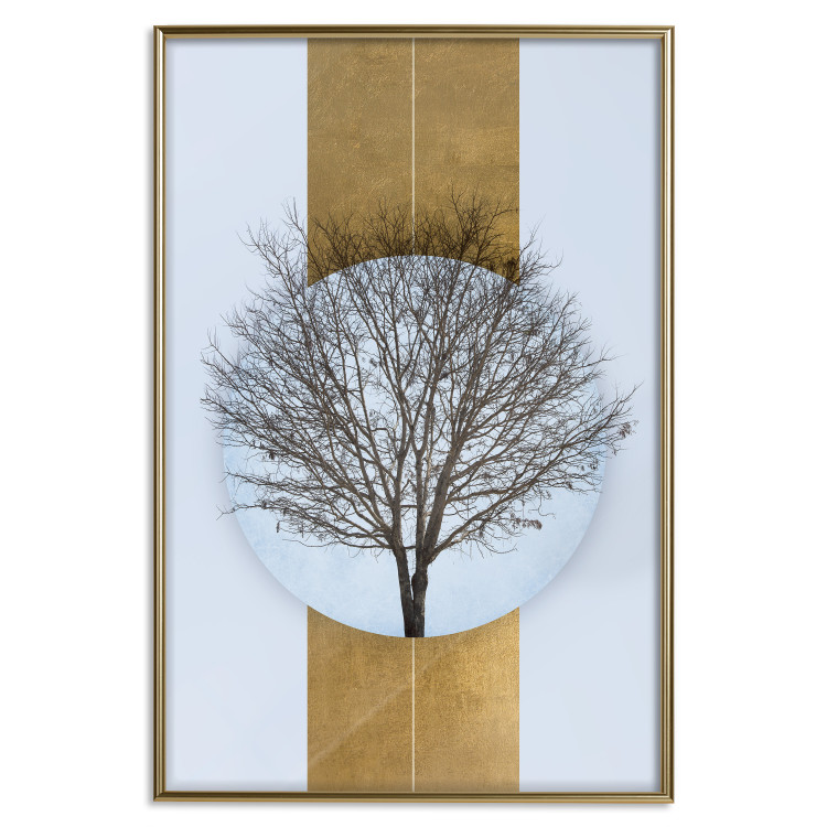 Poster Bare Tree - light blue geometric abstraction with a golden stripe 117598 additionalImage 25
