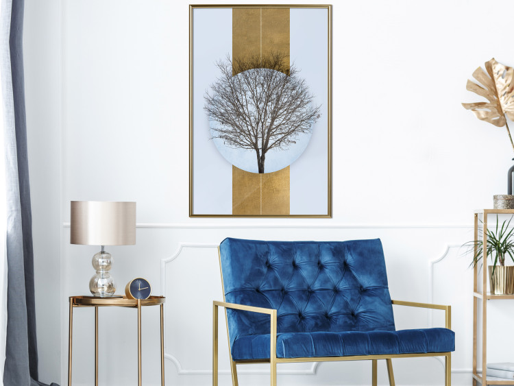 Poster Bare Tree - light blue geometric abstraction with a golden stripe 117598 additionalImage 5