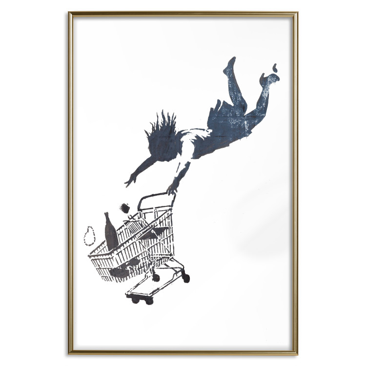 Poster Shopping Frenzy - black and white mural with a character and shopping cart in Banksy style 118698 additionalImage 16