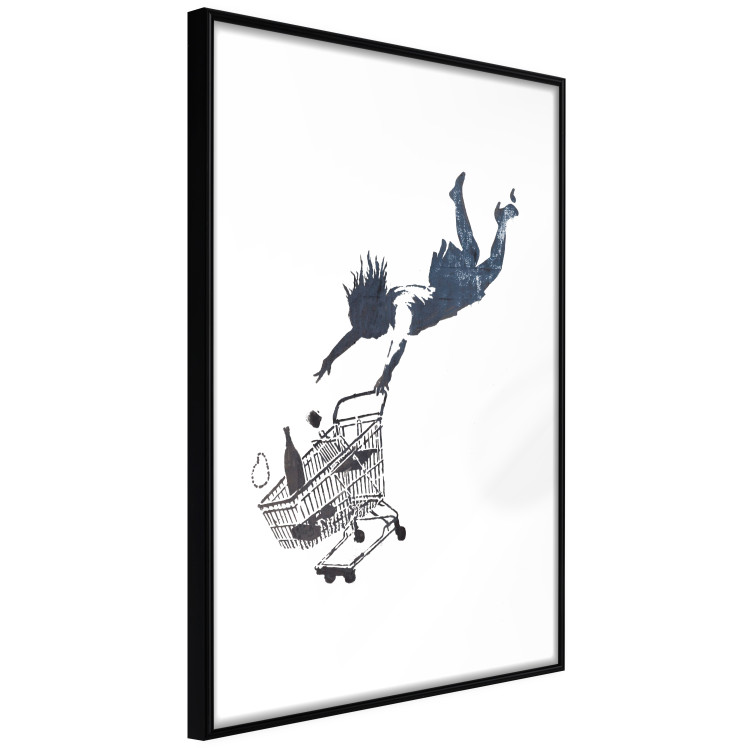 Poster Shopping Frenzy - black and white mural with a character and shopping cart in Banksy style 118698 additionalImage 11