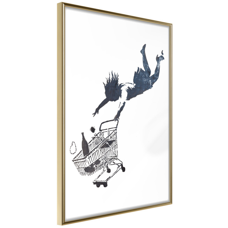 Poster Shopping Frenzy - black and white mural with a character and shopping cart in Banksy style 118698 additionalImage 12