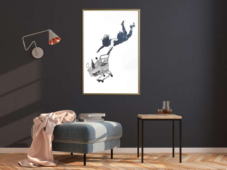 Poster Shopping Frenzy - black and white mural with a character and shopping cart in Banksy style 118698 additionalImage 5