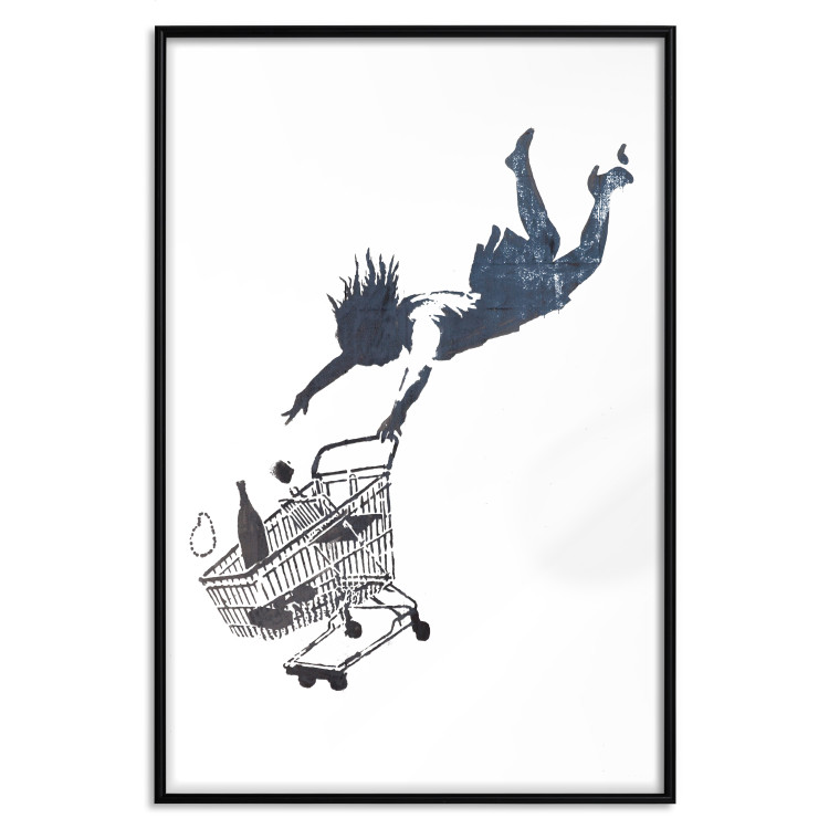Poster Shopping Frenzy - black and white mural with a character and shopping cart in Banksy style 118698 additionalImage 18