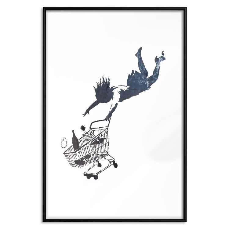 Poster Shopping Frenzy - black and white mural with a character and shopping cart in Banksy style 118698 additionalImage 15